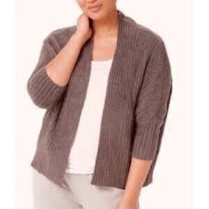 Barefoot Dreams CozyChic Lite Ribbed Brown Open Front Cardigan, Size L/XL